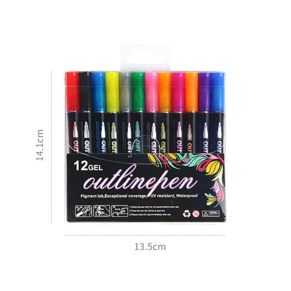 Glitter Flashing Fluorescent double outliner Marker in 12 colors