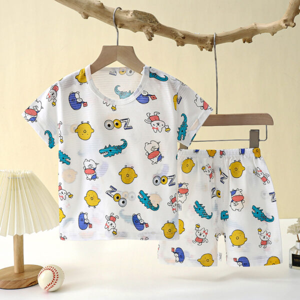 Pure Bamboo Cotton Cartoon Printed Sleeveless Shirt & Shorts Set - Image 5