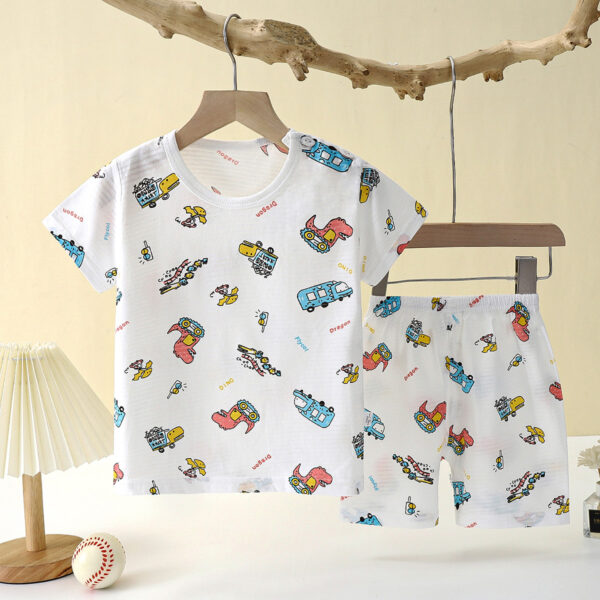 Pure Bamboo Cotton Cartoon Printed Sleeveless Shirt & Shorts Set - Image 4