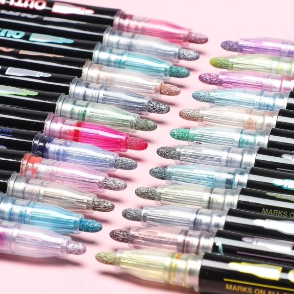 Glitter Flashing Fluorescent double outliner Marker in 12 colors - Image 10