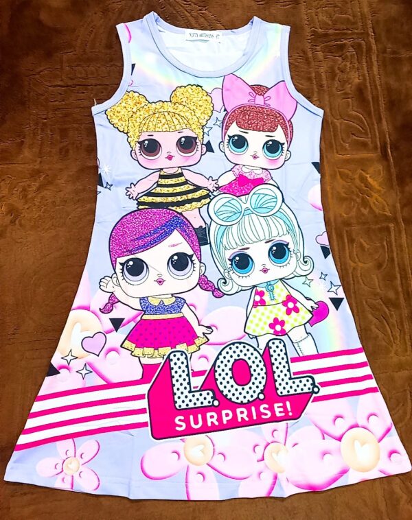 Girls Summer Party Character Cartoon Printed Sleeveless Frock - Image 7