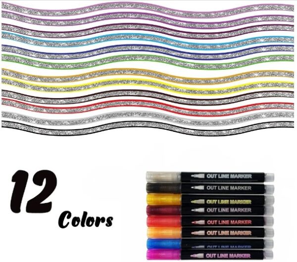 Glitter Flashing Fluorescent double outliner Marker in 12 colors - Image 9