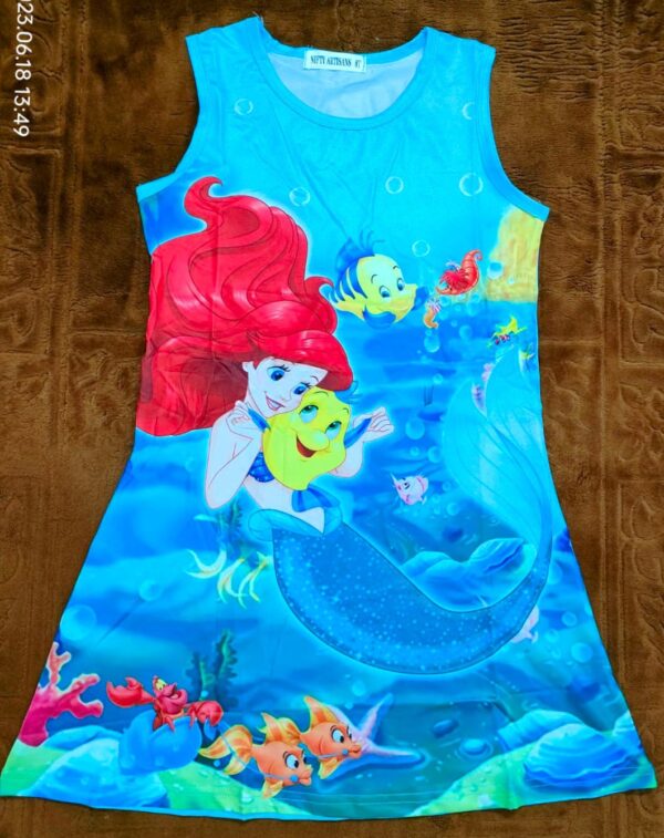 Girls Summer Party Character Cartoon Printed Sleeveless Frock - Image 3