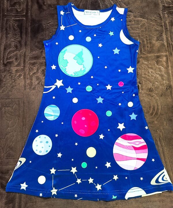 Girls Summer Party Character Cartoon Printed Sleeveless Frock - Image 8