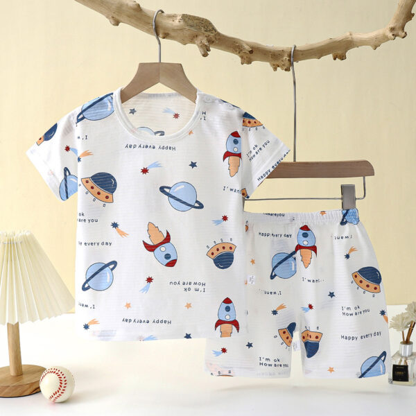 Pure Bamboo Cotton Cartoon Printed Sleeveless Shirt & Shorts Set - Image 7